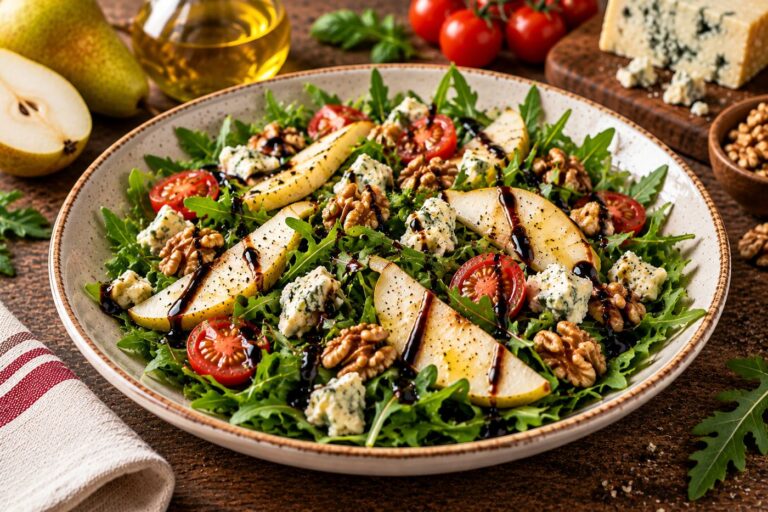 Ensalada de rúcula, pera y gorgonzo