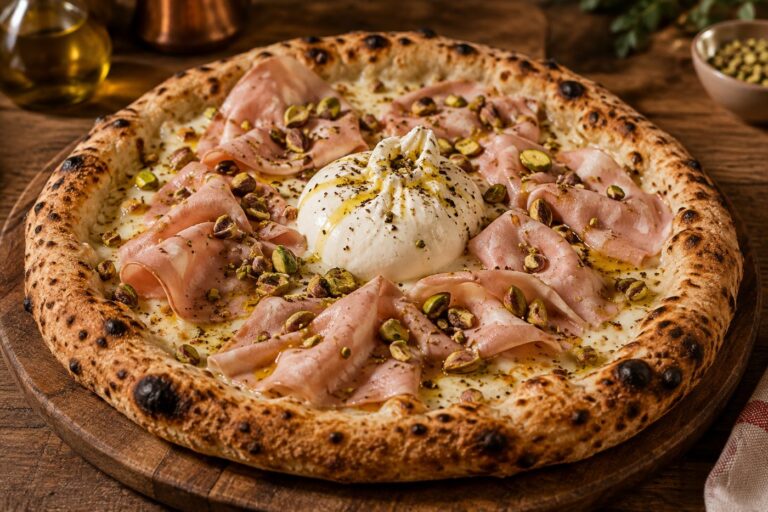 Pizza Mortadella y Pistacho